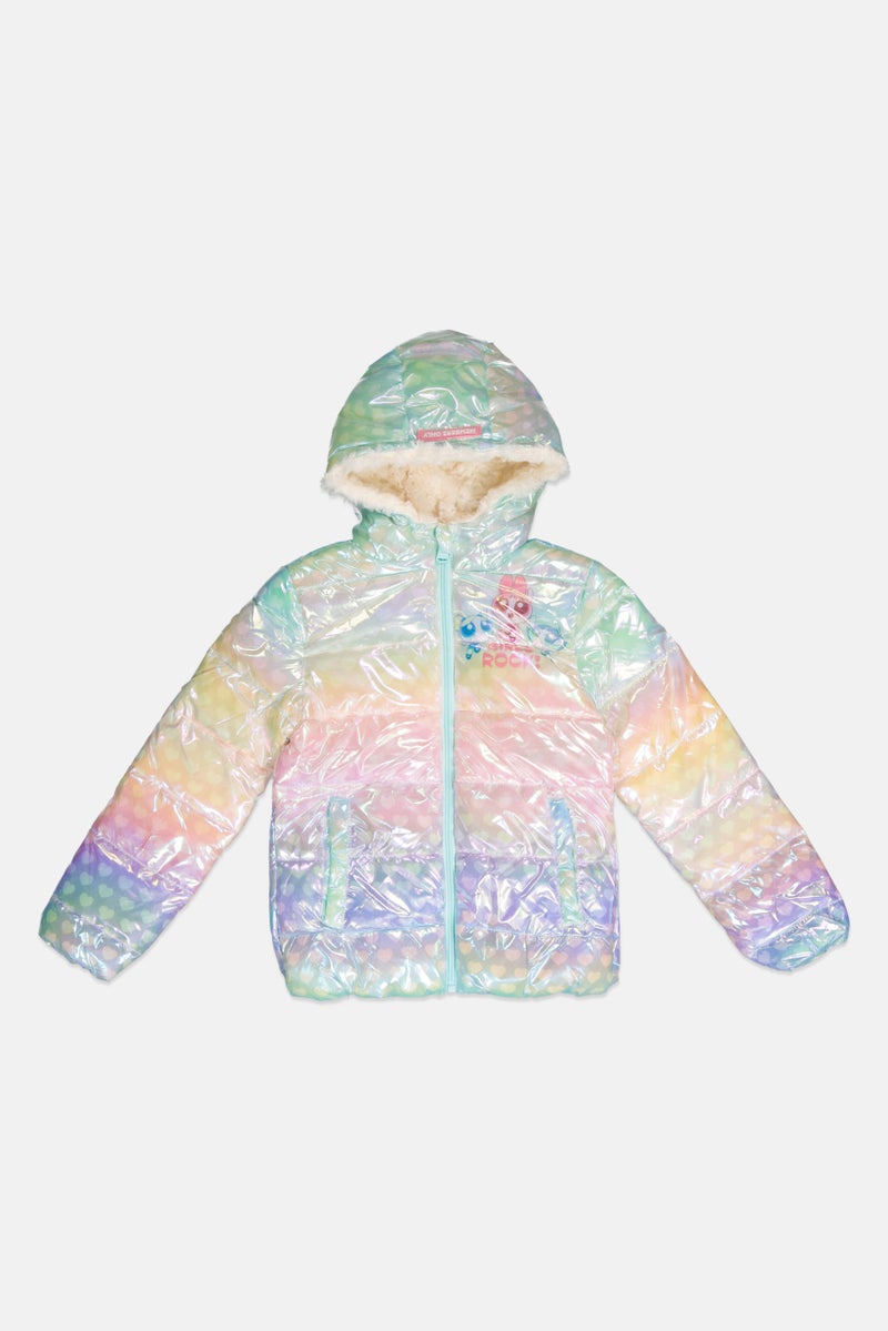 The Powerpuff Girls Kids Girl Printed Puffer Jacket, Pink Combo - Image 1