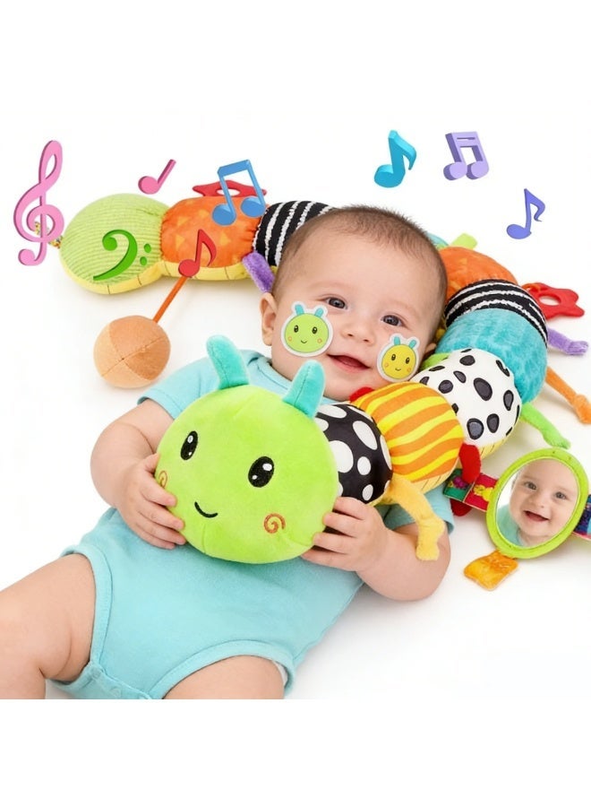 Halamodo Baby Toys Musical Caterpillar, Musical Plush Activity Soft Toy With Multi-Sensory Crinkle, Rattle, Baby Teething Toys, For Newborn 0-3-6-12 Months Boys Girls, Caterpillar - Image 3