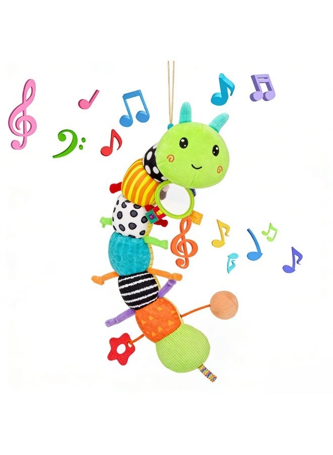Halamodo Baby Toys Musical Caterpillar, Musical Plush Activity Soft Toy With Multi-Sensory Crinkle, Rattle, Baby Teething Toys, For Newborn 0-3-6-12 Months Boys Girls, Caterpillar - Image 4