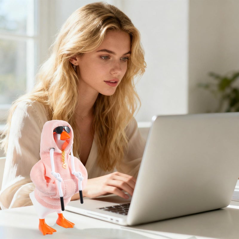 linastu 7inch Desk Goose Outfits, Mini Desktop Goose Clothes Desk Goose Accessories Set for Magnetic Goose Statue (Pink Hoodie+ Sunglasses+ Necklace) - Image 4