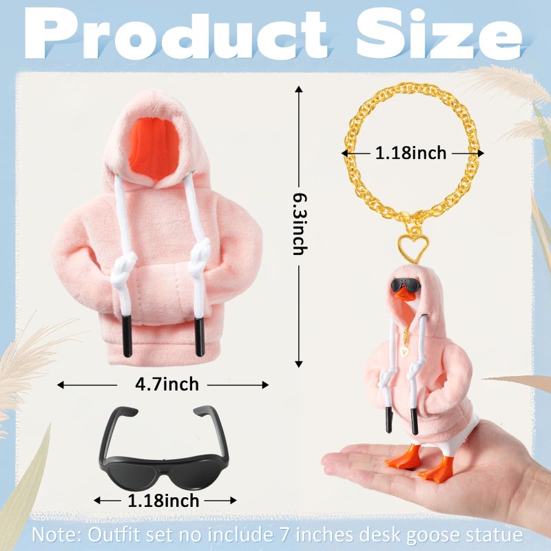 linastu 7inch Desk Goose Outfits, Mini Desktop Goose Clothes Desk Goose Accessories Set for Magnetic Goose Statue (Pink Hoodie+ Sunglasses+ Necklace) - Image 2