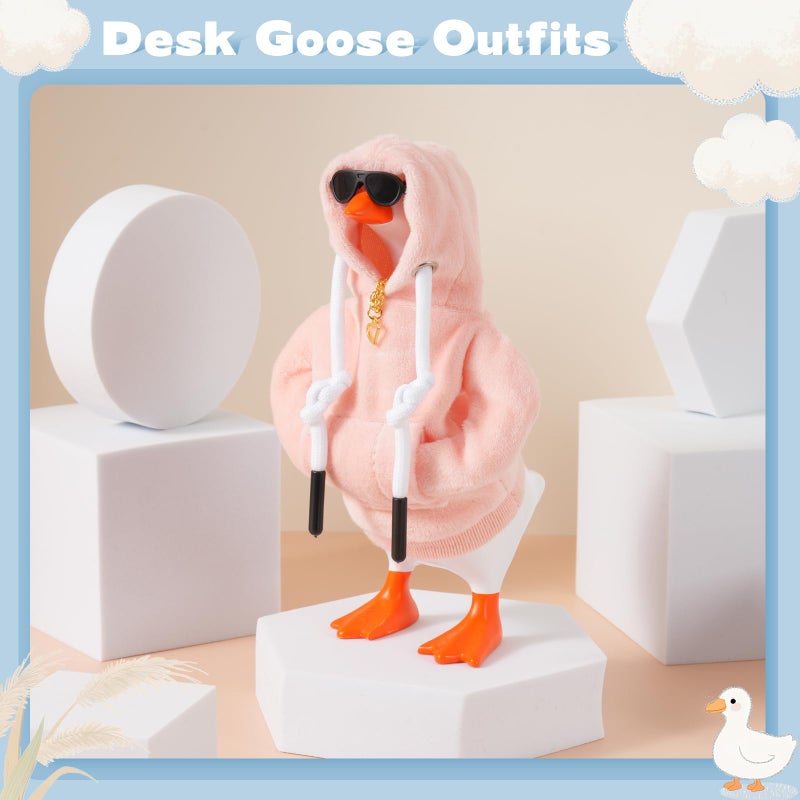 linastu 7inch Desk Goose Outfits, Mini Desktop Goose Clothes Desk Goose Accessories Set for Magnetic Goose Statue (Pink Hoodie+ Sunglasses+ Necklace) - Image 5