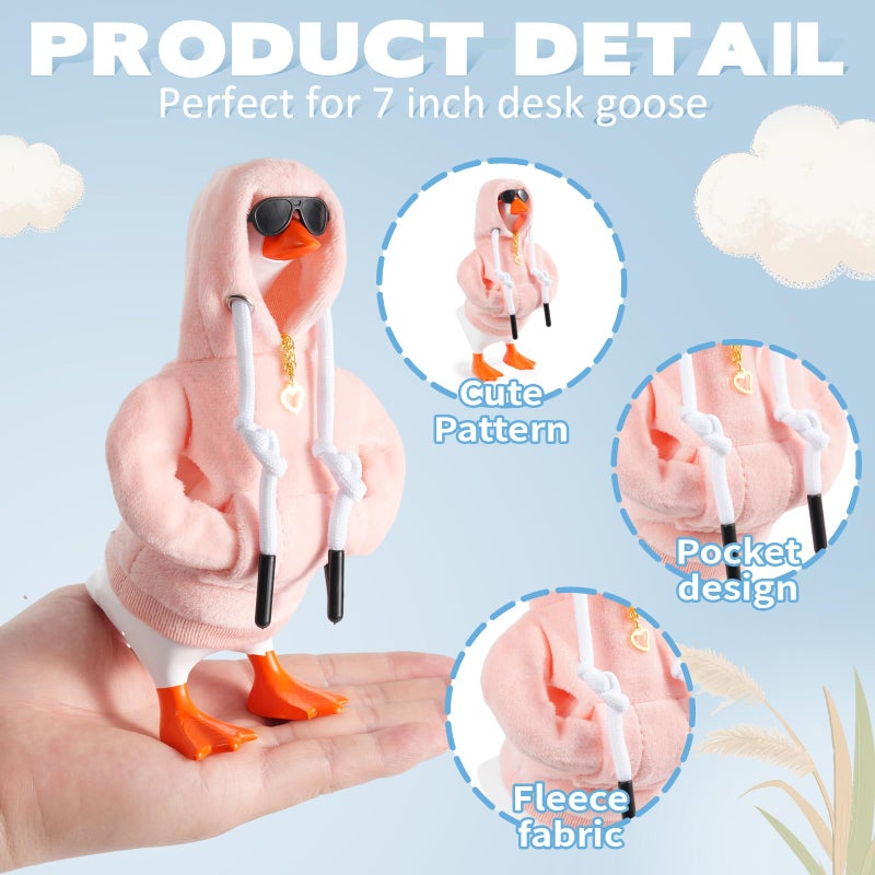 linastu 7inch Desk Goose Outfits, Mini Desktop Goose Clothes Desk Goose Accessories Set for Magnetic Goose Statue (Pink Hoodie+ Sunglasses+ Necklace) - Image 3