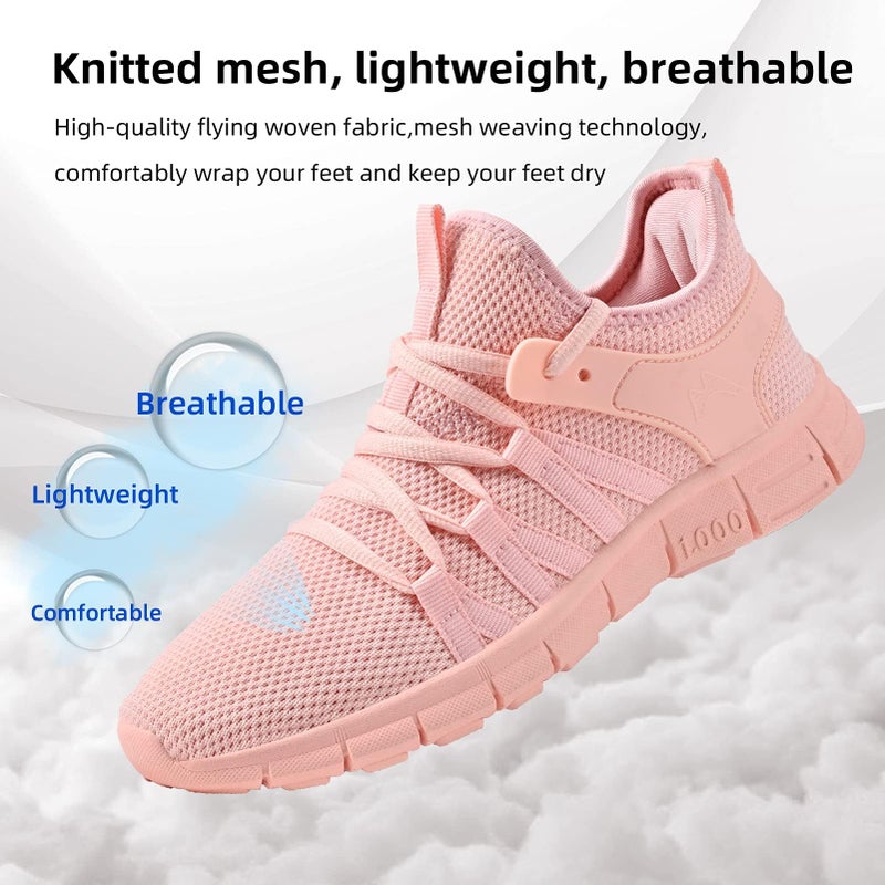 AOE Womens Walking Running Shoes Ultra Lightweight Breathable Mesh Tennis Shoes Non Slip Athletic Workout Gym Sneakers 8women / 7men Pink - Image 3