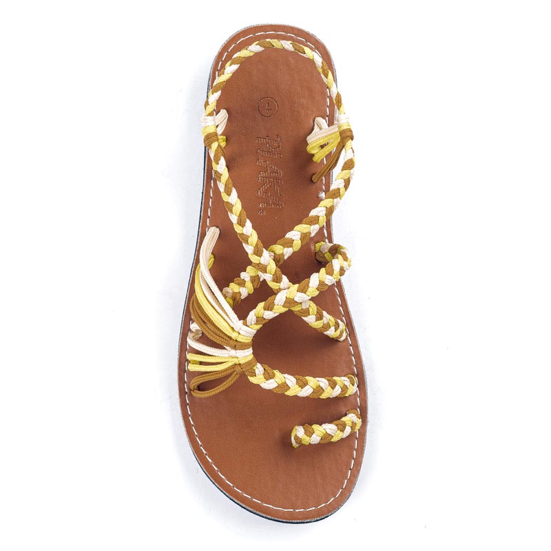 Plaka Palm Leaf Flat Summer Sandals for Women Perfect for the Beach Walking Dressy Occasions Tawny Size 9