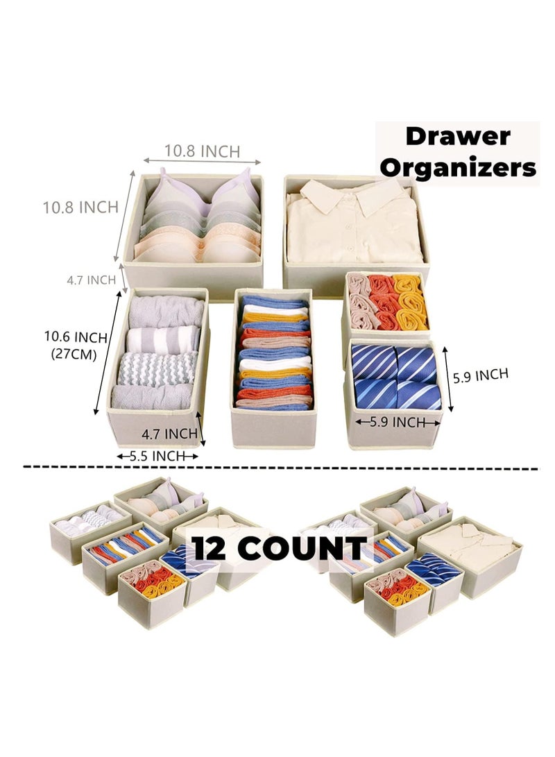 DUNISO Clothing Storage Organizers, 12 Set Foldable Underwear Drawer Organizer And Closet Dividers, Storage Box For Clothes, Socks, Underwear(Beige) - Image 3