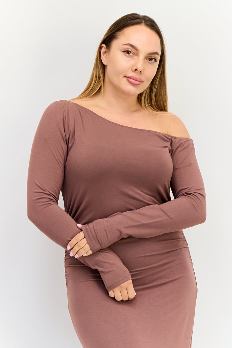 bebe Women Solid Maxi Dress, Brown  - Image 3