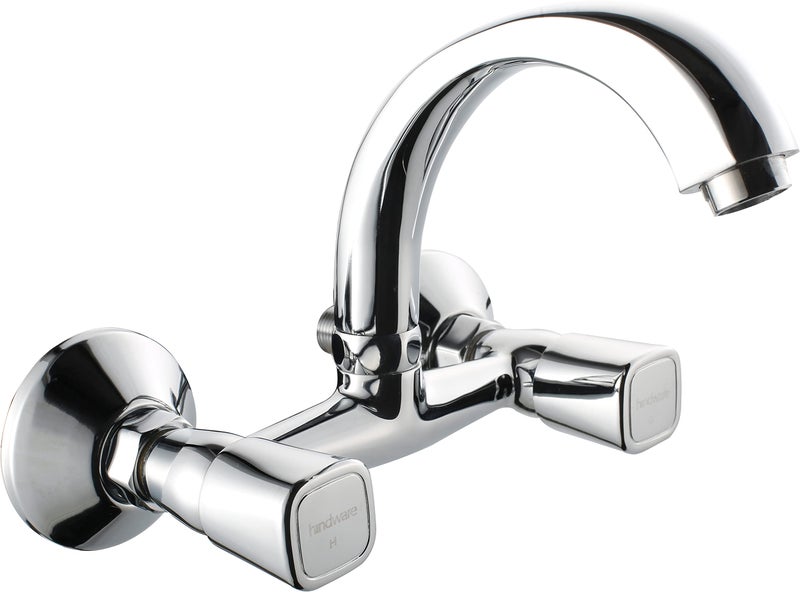 Hindware F740023CP Dove Hot and Cold Sink Mixer with Swivel (Wall Mounted), Brass with Chrome Finish, Kitchen Mixer Tap - Image 1