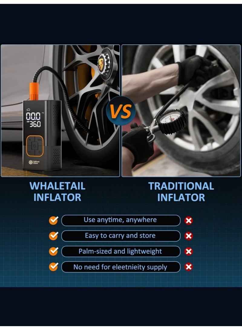 توهج شجاع منفاخ إطارات ضاغط هواء (4 فوهات) | مضخة دراجة لاسلكية محمولة | مع شاشة رقمية مزدوجة القيمة | مضخة إطارات سيارة 150 رطل لكل بوصة مربعة مع ضوء LED | مناسبة للسيارات والدراجات النارية والدراجات والكرات والمراتب القابلة للنفخ وعوامات حمام السباحة وأكياس التفريغ. - Image 4