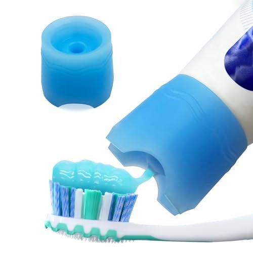 Chrome Cherry SqueezMe Self-Closing Toothpaste Caps, Silicone Lid for Kids & Adults, No Mess Toothpaste Dispenser, Self-Standing Easy Squeezer Cap, Bathroom Accessory, Self-Standing Blue, Pack of 1 - Image 1