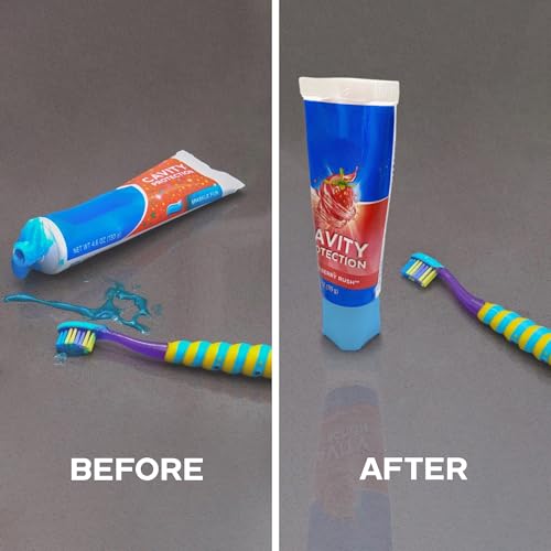 Chrome Cherry SqueezMe Self-Closing Toothpaste Caps, Silicone Lid for Kids & Adults, No Mess Toothpaste Dispenser, Self-Standing Easy Squeezer Cap, Bathroom Accessory, Self-Standing Blue, Pack of 1 - Image 5