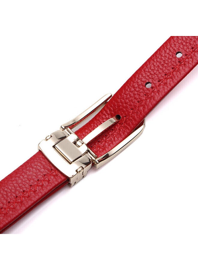 Crocodile T-shirt, Qixi Gift, Double-sided Top-grain Leather, Women's Belt, Casual Pin Buckle Belt, Birthday Gift For Girlfriend, Red - Image 2