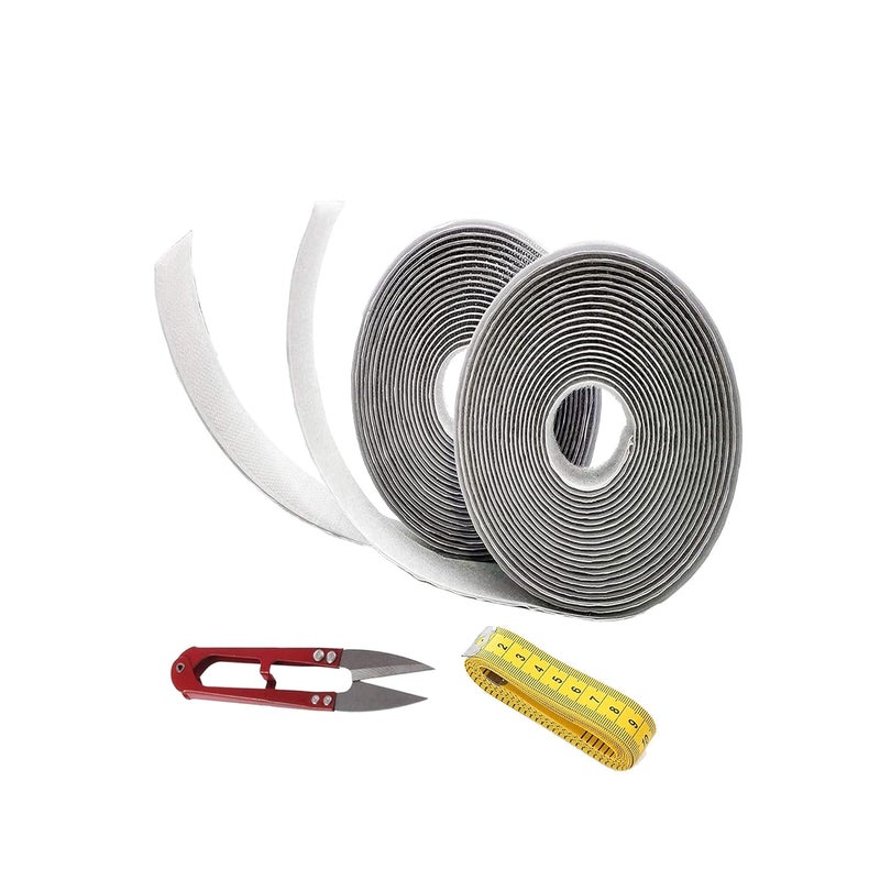 SAI PRASEEDA Adhesive Hook 5MTS_Adhesive Loop 5MTS with Easy Removal Sticker 20mm_ 5 MTS or 16 Feets White Color with Industrial Cutter_Measuring Tape SP1