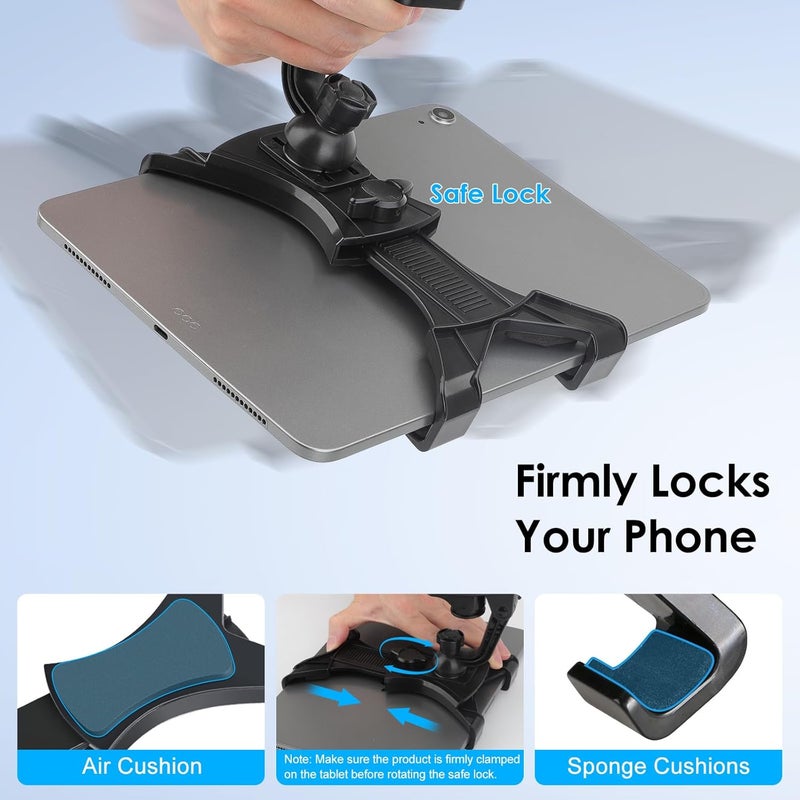 EEEKit حامل جهاز لوحي للسيارة، حامل جهاز لوحي قابل للتعديل 360 درجة مع كوب شفط قوي لزجاج السيارة ولوحة القيادة لحامل iPad لأجهزة لوحية من 7 إلى 10.5 بوصة، iPad Air/Mini، Samsung Galaxy Tab - Image 5