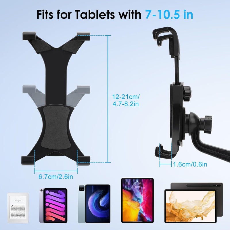 EEEKit حامل جهاز لوحي للسيارة، حامل جهاز لوحي قابل للتعديل 360 درجة مع كوب شفط قوي لزجاج السيارة ولوحة القيادة لحامل iPad لأجهزة لوحية من 7 إلى 10.5 بوصة، iPad Air/Mini، Samsung Galaxy Tab - Image 2