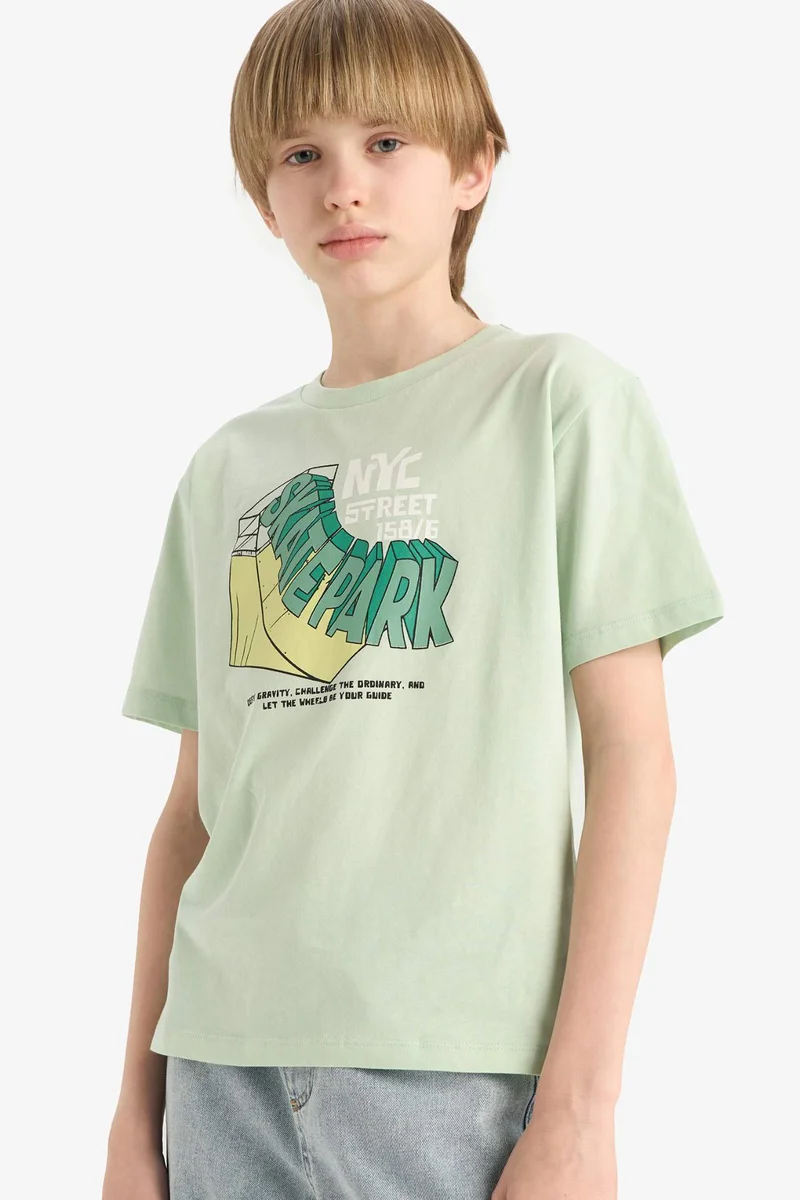 ديفاكتو Boy Crew Neck Printed Short Sleeve T-Shirt