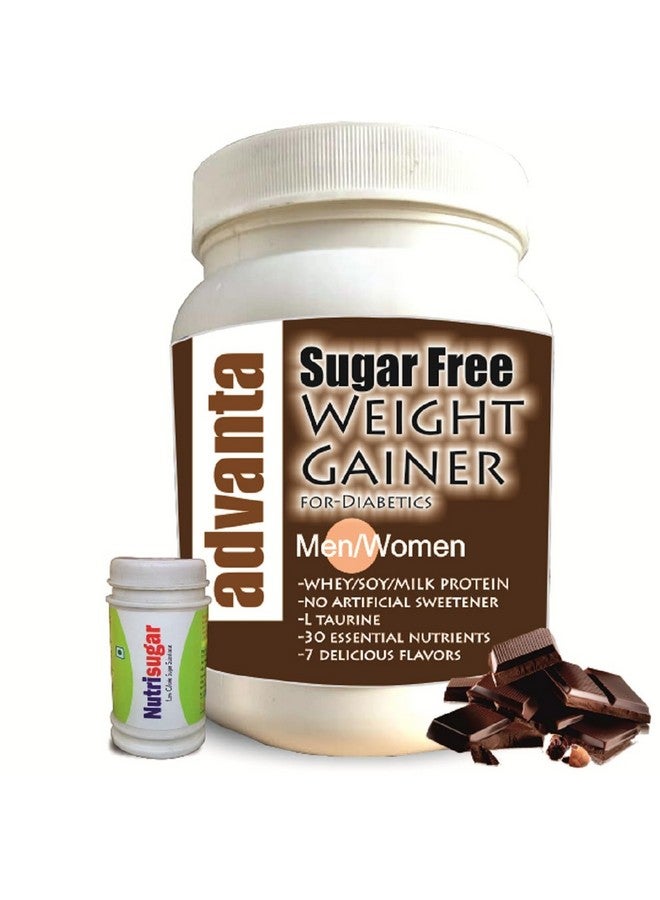 Advanta Sugar Free Weight Gainer Protein For Diabetics 1 Kg (Chocolate) + Nutrisugar 75 Gm Powder  - Image 1