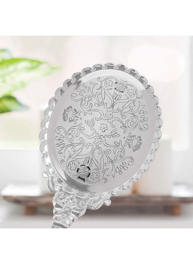 Yangshine Hand Mirror Vintage Handheld Mirror With Handle Vanity Makeup Mirror Travel Mirrors (Oval Silver)  - Image 4