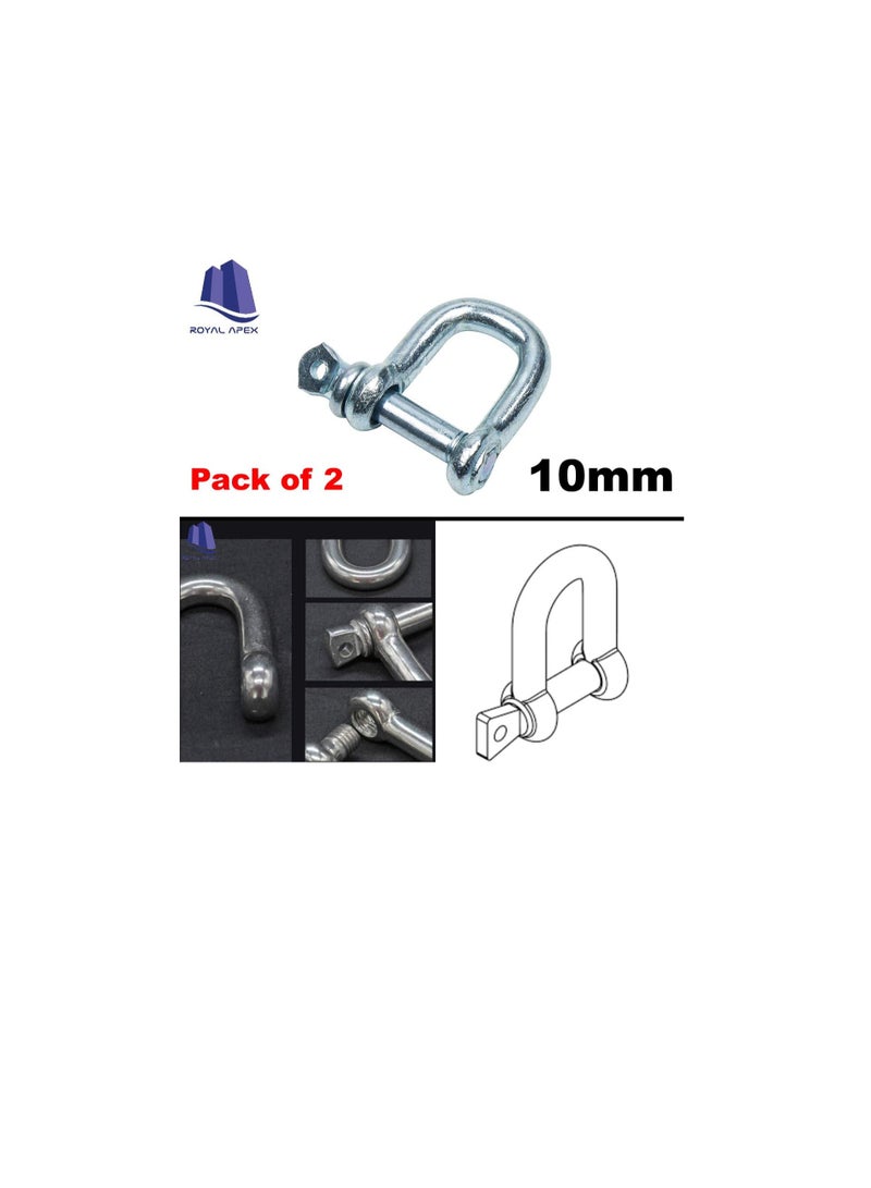 Galvanized Iron (GI) D Ring Shackle Lock, Shackle Hook Clip for Heavy Duty Construction, Chain Link Tow, Marine Shackles, Gym Hook and Vehicle Recovery & DIY Projects… (Pack of 2, 10mm)  - Image 2