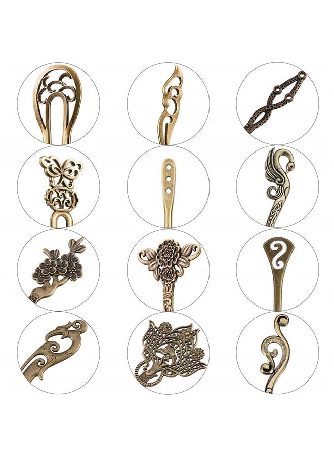 AUHOKY 12 Pieces Chinese Women Hair Sticks, AUHOKY 12 Styles Vintage Bronze Decorative Hair Pin Chopsticks, Antique Retro Hair Forks for Hair DIY Accessory - Image 1