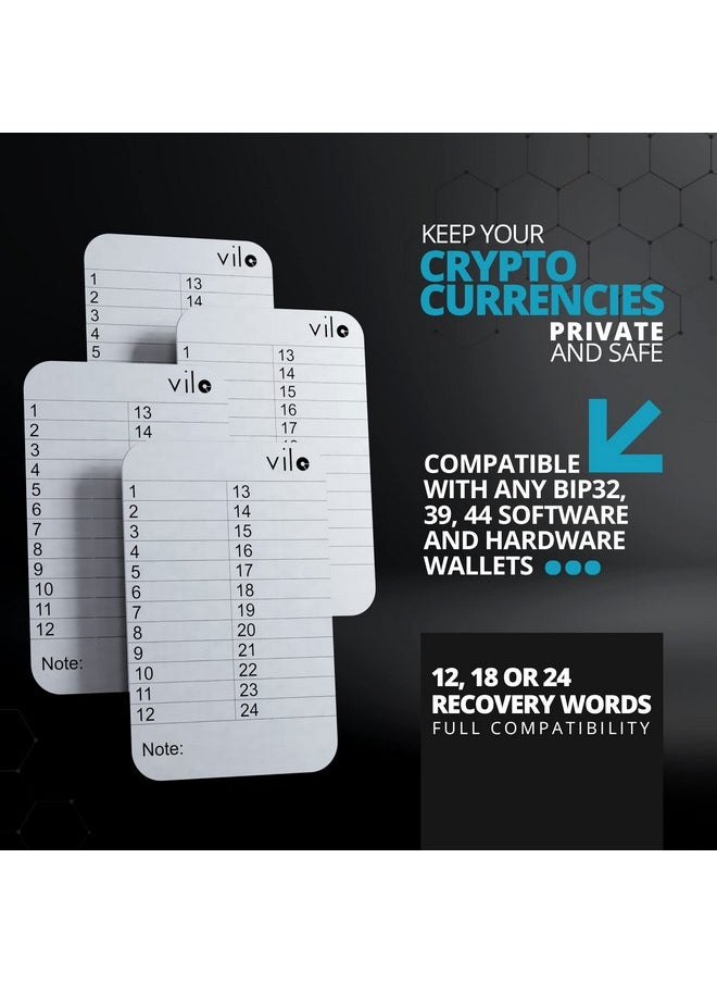 Vilo - 4 Stainless Steel Plates + Punch Set 24 Crypto Seed Phrase Storage Crypto Cold Storage Seed Backup Compatible With All Bip39 Ledger Nano Trezor Keepkey Coldcard. - Image 1