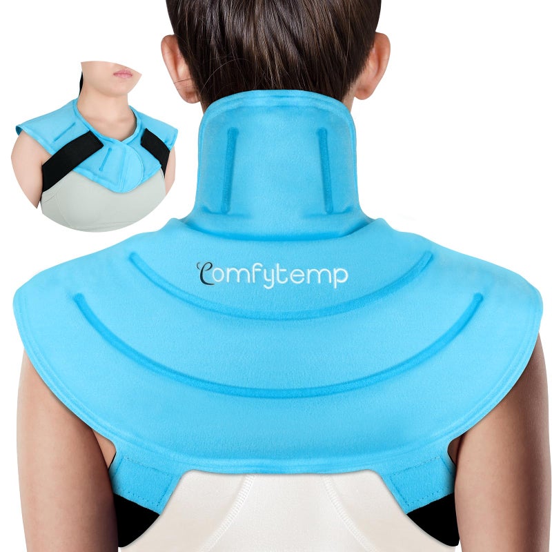 Comfytemp Ice Pack for Neck Shoulders Pain Relief with Straps, Reusable Gel Shoulder Ice Pack Wrap, Cold Compression Physical Therapy Recovery for Upper Back, Cervical Injuries (S) - Image 1