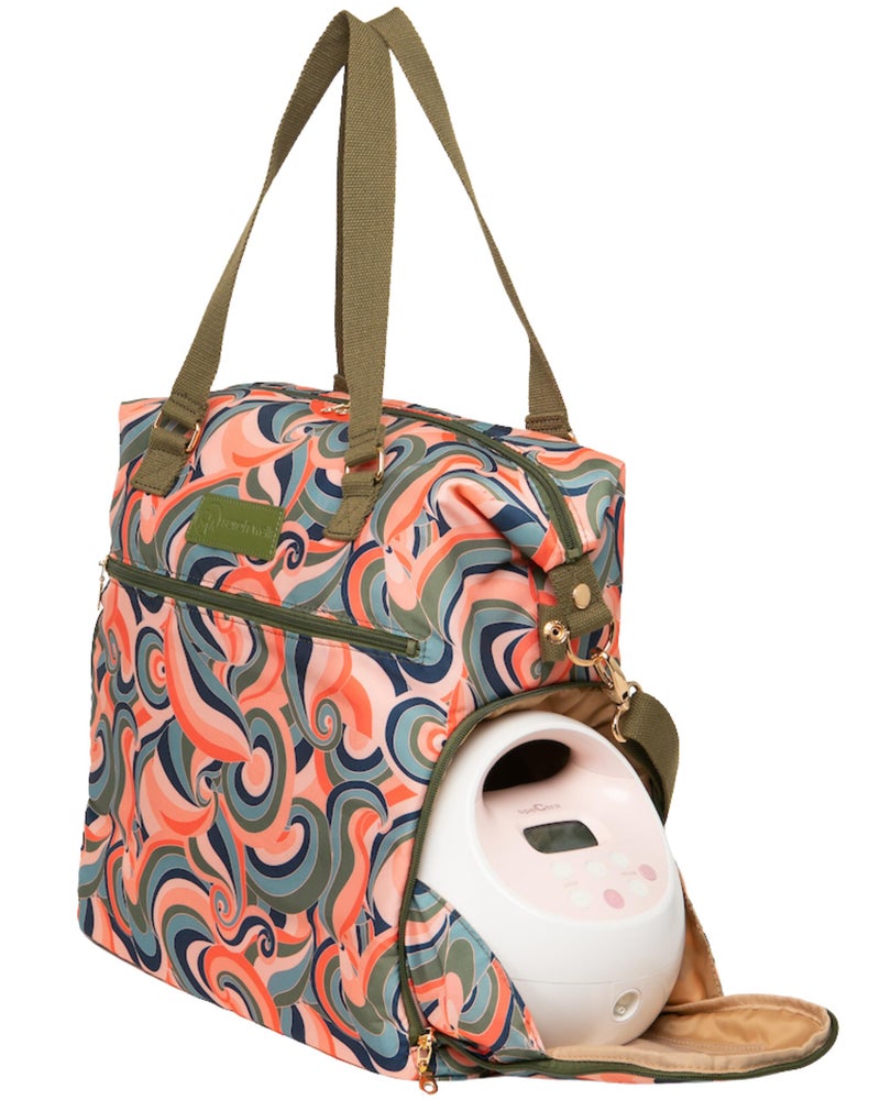 Sarah Wells Lizzy Breast Pump Bag Stylish Pump Tote with Insulated Cooler Pocket Laptop Sleeve Fits Portable Pumps More EasyClean Lightweight Breastfeeding Bag Groovy - Image 2