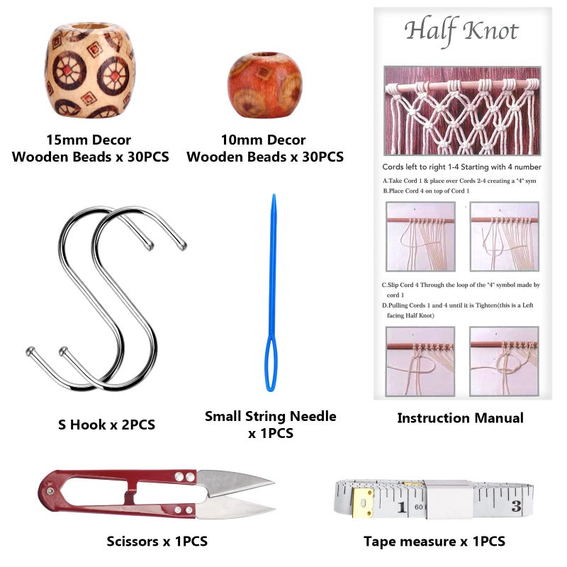 Hdviai 121Pcs Macrame Kit, Macrame Supplies 3mm x 109Yards Macrame Cord for Macrame Kits for Adults Beginners, with Accessories Like 100Pcs Beads and 10Pcs Wooden Rings for Macrame Plant Hanger Kit - Image 3