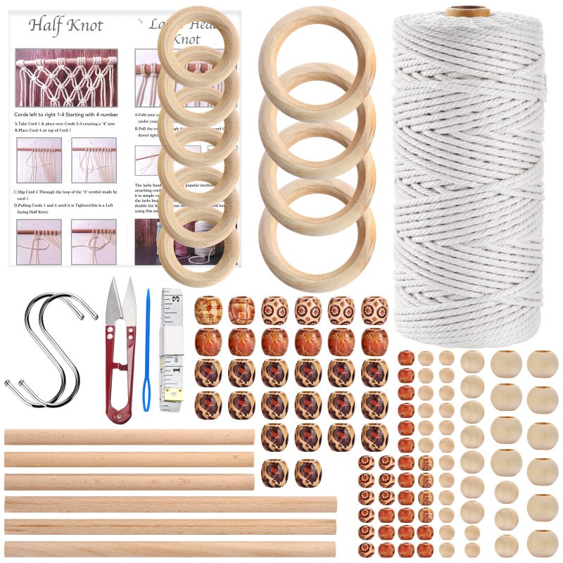 Hdviai 121Pcs Macrame Kit, Macrame Supplies 3mm x 109Yards Macrame Cord for Macrame Kits for Adults Beginners, with Accessories Like 100Pcs Beads and 10Pcs Wooden Rings for Macrame Plant Hanger Kit - Image 1