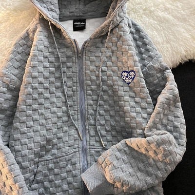 Korean Autumn Hoodie White Print Loose Long Sleeve Womens Cardigan 270-Black  - Image 4