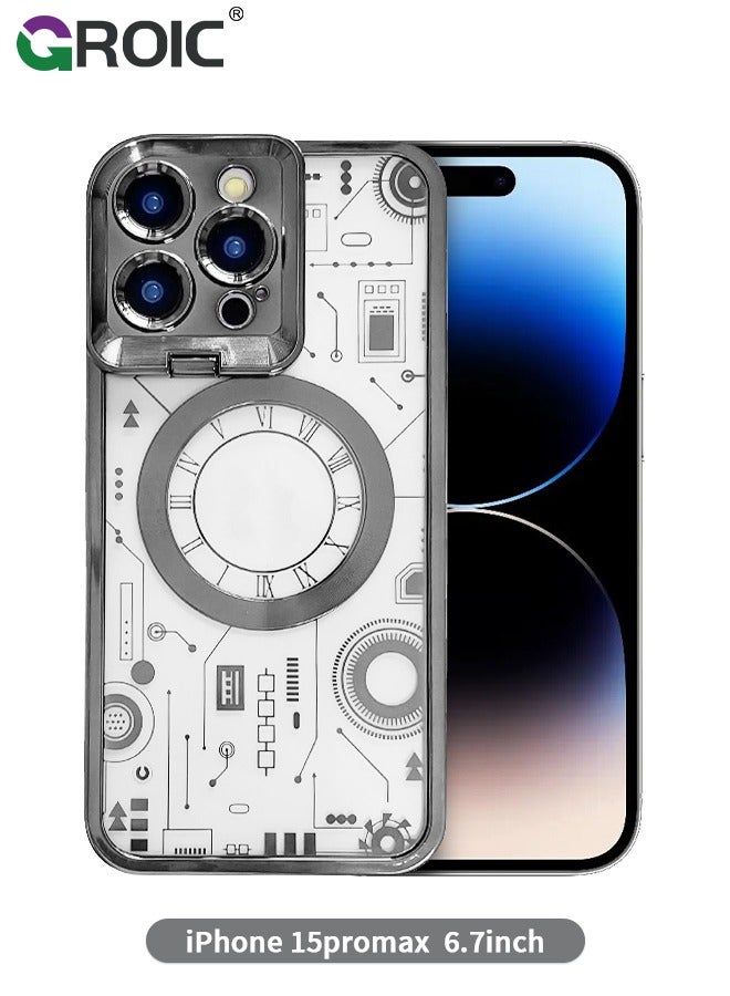 GROIC Case for iPhone 15 Pro Max 6.7 Inch with Built-in Camera Stand, Compatible with MagSafe, Camera Ring Stand Magnetic Phone Case for iPhone 15 Pro Max Shockproof Transparent Phone Cover  - Image 1