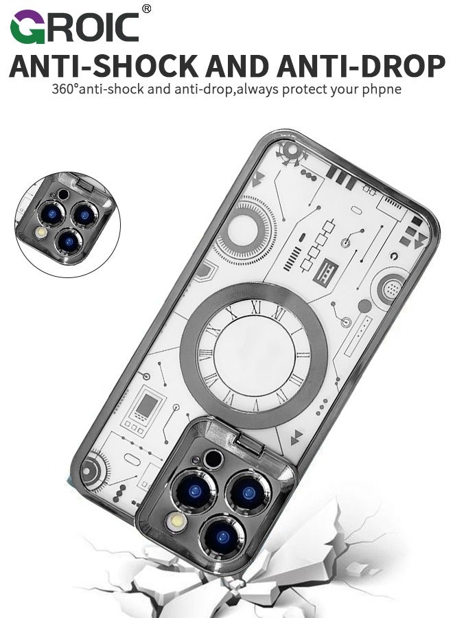 GROIC Case for iPhone 15 Pro Max 6.7 Inch with Built-in Camera Stand, Compatible with MagSafe, Camera Ring Stand Magnetic Phone Case for iPhone 15 Pro Max Shockproof Transparent Phone Cover  - Image 4