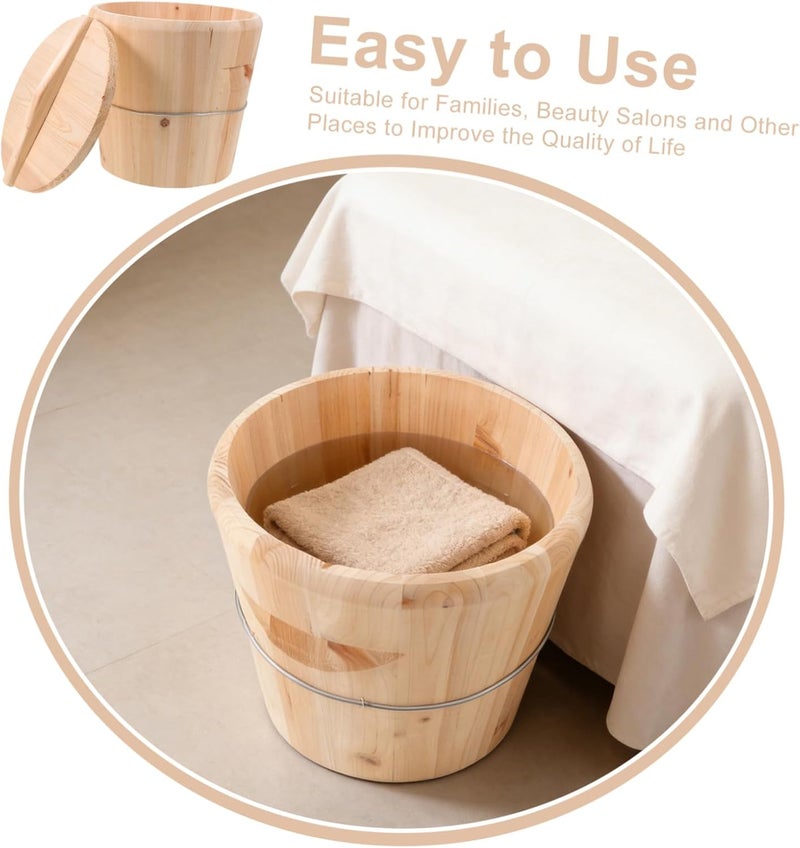 Uonlytech Wooden Towel Heating Bucket 25x25x25 Cm, Traditional Hot Towel Steamer Barrel with Lid for Sauna and Bathroom Spa Accessories, Multi-Purpose Wooden Water Bucket for Home Relaxation - Image 3