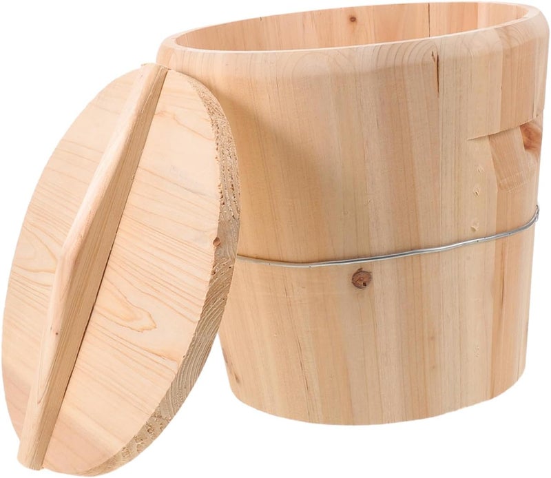 Uonlytech Wooden Towel Heating Bucket 25x25x25 Cm, Traditional Hot Towel Steamer Barrel with Lid for Sauna and Bathroom Spa Accessories, Multi-Purpose Wooden Water Bucket for Home Relaxation - Image 1