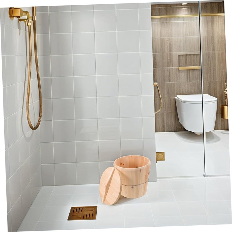 Uonlytech Wooden Towel Heating Bucket 25x25x25 Cm, Traditional Hot Towel Steamer Barrel with Lid for Sauna and Bathroom Spa Accessories, Multi-Purpose Wooden Water Bucket for Home Relaxation - Image 5