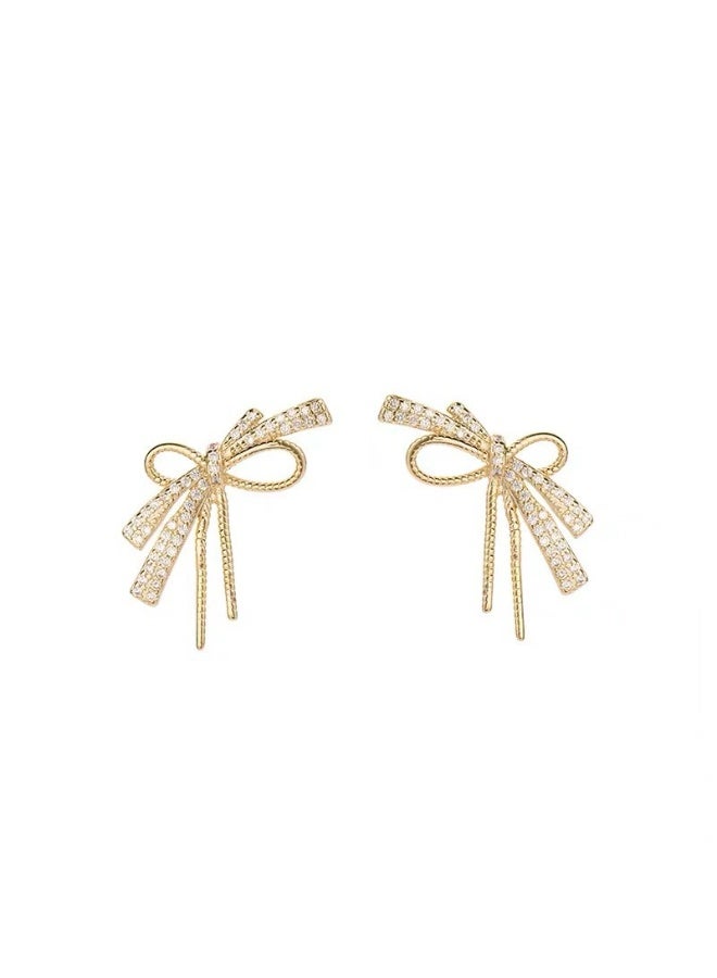 Goolsky Korean Bowknot Zircon Stud Earrings – Elegant Luxury Sparkling Bow Earrings, Minimalist Chic Jewelry for Women - Image 1