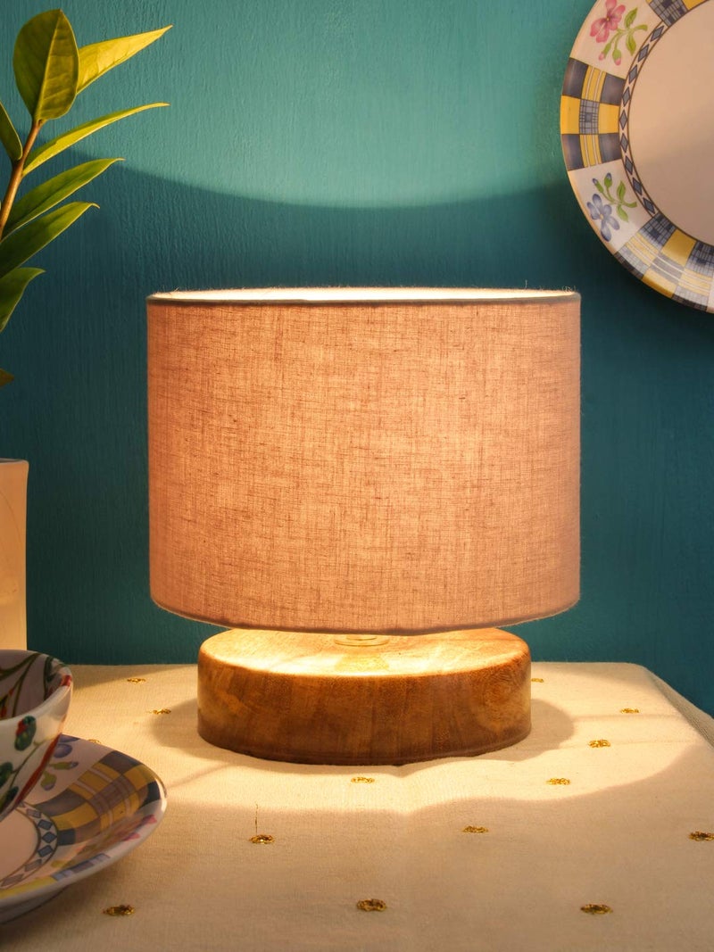 AMDHOME Grey Cotton Shade Table Lamp with Wood Base - Height 7 Inches | Warm Ambient Light for Living Room, Bedroom, Home Decor, Study Lampshade - Image 1