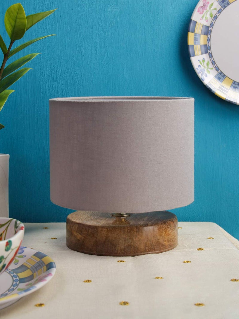 AMDHOME Grey Cotton Shade Table Lamp with Wood Base - Height 7 Inches | Warm Ambient Light for Living Room, Bedroom, Home Decor, Study Lampshade - Image 2