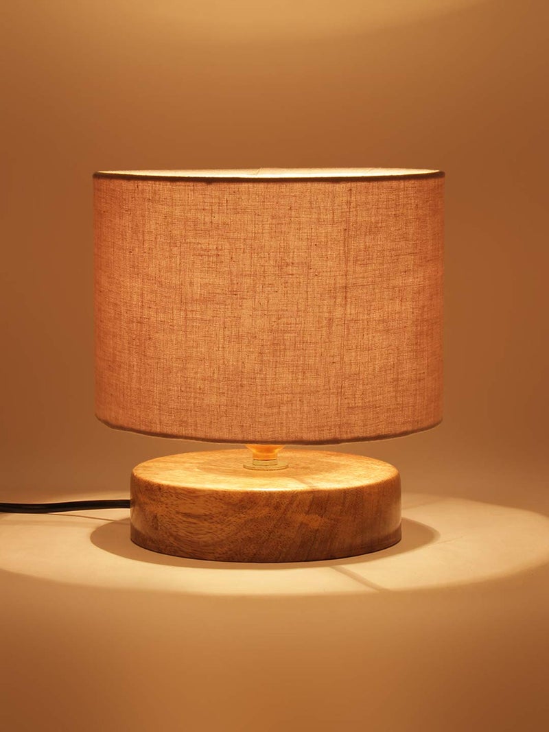 AMDHOME Grey Cotton Shade Table Lamp with Wood Base - Height 7 Inches | Warm Ambient Light for Living Room, Bedroom, Home Decor, Study Lampshade - Image 3