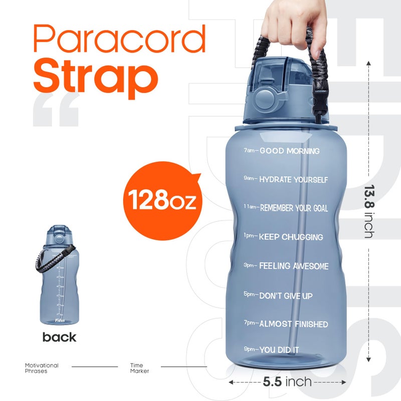 Fidus Large 1 Gallon Motivational Water Bottle with Paracord Handle & Removable Straw - BPA Free Leakproof Water Jug with Time Marker to Ensure You Drink Enough Water Throughout the Day-Gray - Image 3