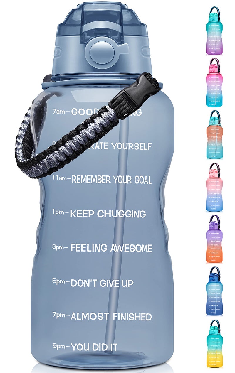 Fidus Large 1 Gallon Motivational Water Bottle with Paracord Handle & Removable Straw - BPA Free Leakproof Water Jug with Time Marker to Ensure You Drink Enough Water Throughout the Day-Gray - Image 1