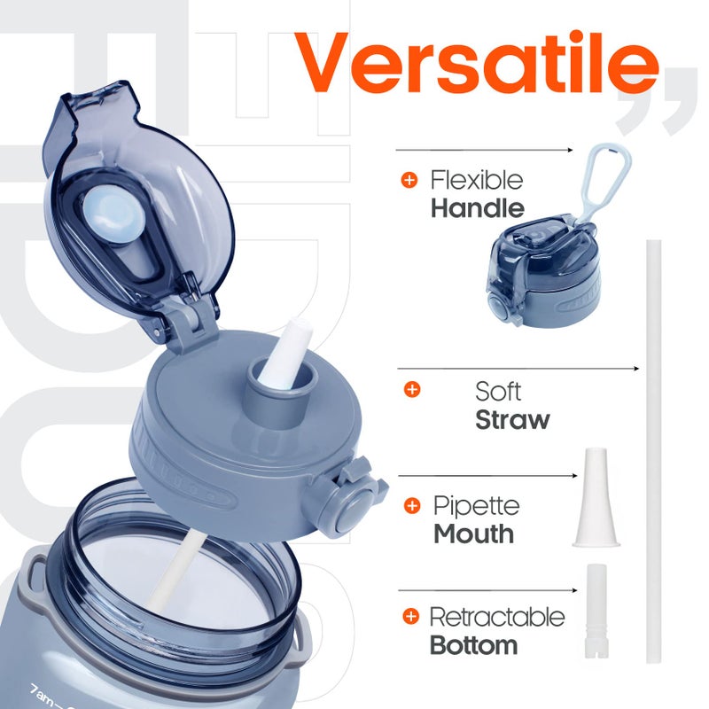 Fidus Large 1 Gallon Motivational Water Bottle with Paracord Handle & Removable Straw - BPA Free Leakproof Water Jug with Time Marker to Ensure You Drink Enough Water Throughout the Day-Gray - Image 4