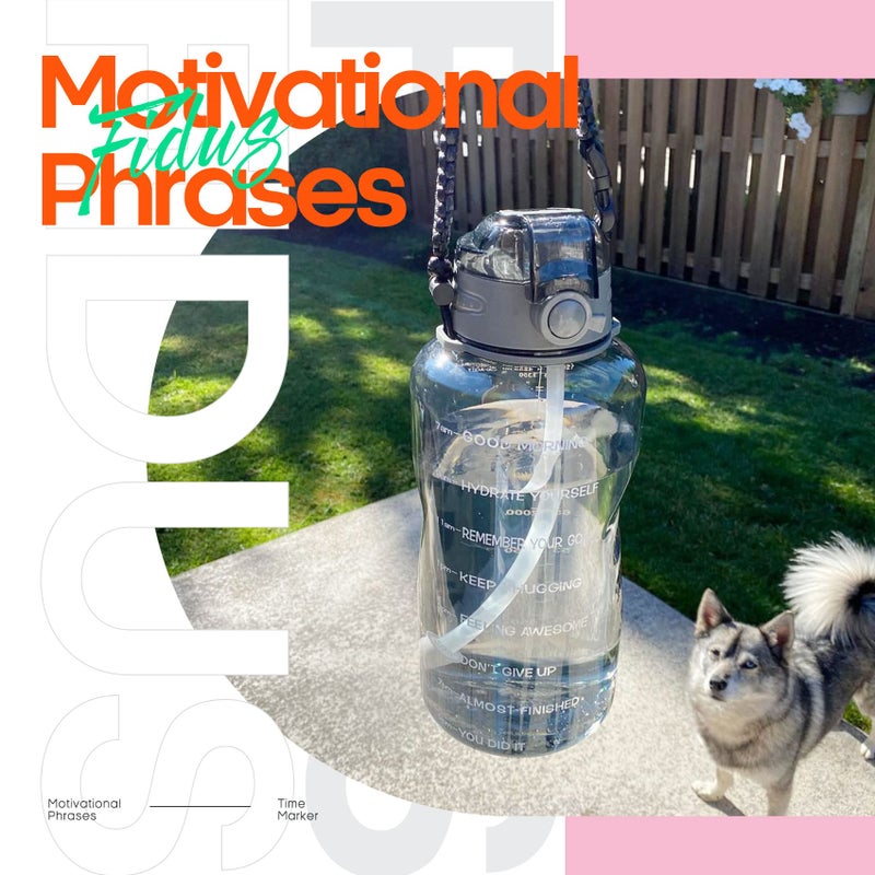 Fidus Large 1 Gallon Motivational Water Bottle with Paracord Handle & Removable Straw - BPA Free Leakproof Water Jug with Time Marker to Ensure You Drink Enough Water Throughout the Day-Gray - Image 2