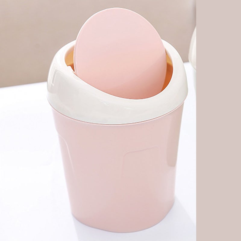 Desktop Trash Can Small Mini Plastic Table Garbage Bin with Swing Lid for Living Room Coffee Table S Pink - Image 5