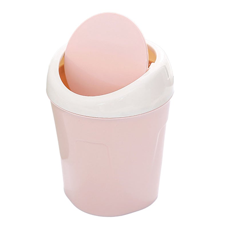 Desktop Trash Can Small Mini Plastic Table Garbage Bin with Swing Lid for Living Room Coffee Table S Pink - Image 4
