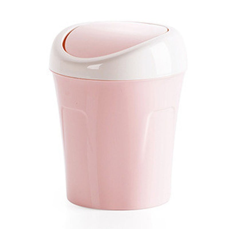 Desktop Trash Can Small Mini Plastic Table Garbage Bin with Swing Lid for Living Room Coffee Table S Pink - Image 1