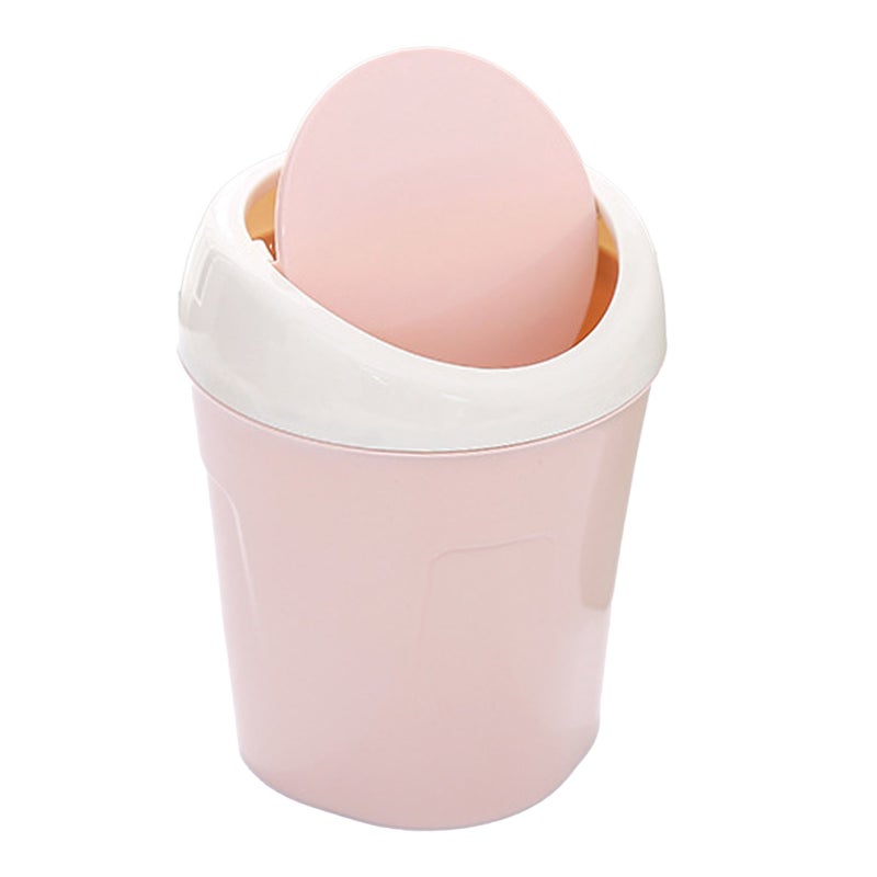Desktop Trash Can Small Mini Plastic Table Garbage Bin with Swing Lid for Living Room Coffee Table S Pink - Image 2