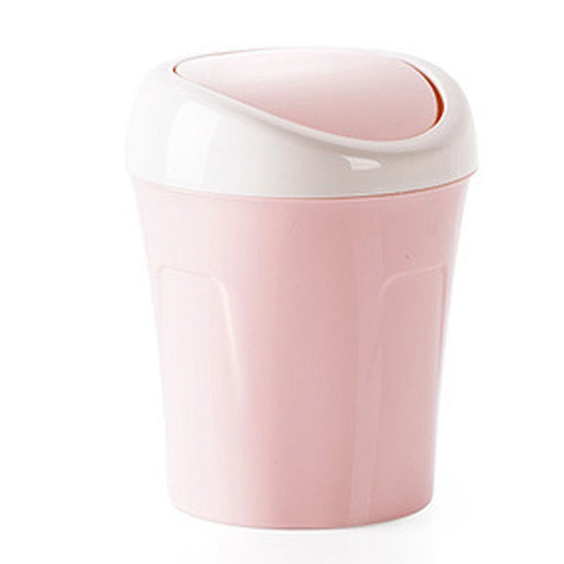 Desktop Trash Can Small Mini Plastic Table Garbage Bin with Swing Lid for Living Room Coffee Table S Pink - Image 3