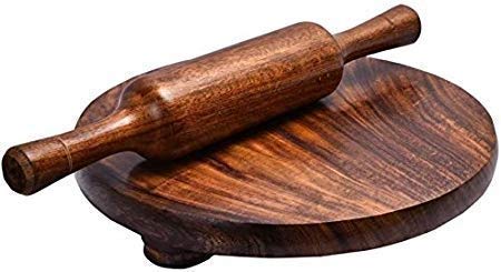 Yashvin Wooden Roti Belan Chakla Combo Set || Heavy Base Chapathi Rolling Pin Board Brown || Roti Maker/Phulka Maker/Chapati Maker Chakla/Belan for Home & Kitchen (Wooden Chakla 9 inch, 12 inch Belan) - Image 2