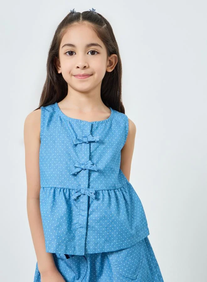 Styli Girls Blue Polka Dot Sleeveless Top